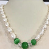 Freshwater Rice Pearl & Green Opal Necklace 7-8mm