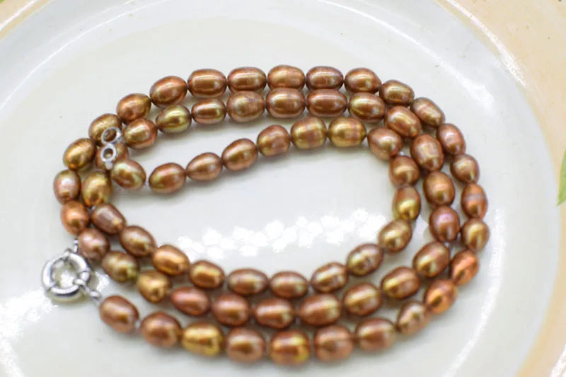 Brown Rice Freshwater Pearl Necklace 24 Inch