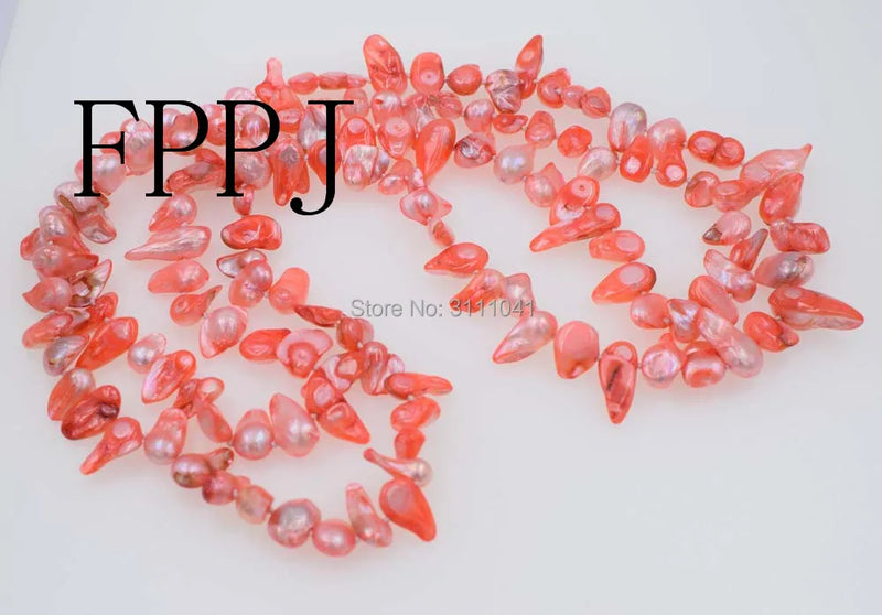 Baroque Pink Red Freshwater Pearl 12-28mm Necklace 50-inch Beads