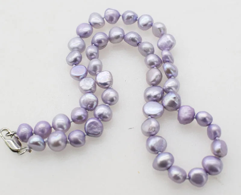 Baroque Violet Freshwater Pearl Necklace 16inch 7-8mm Beads