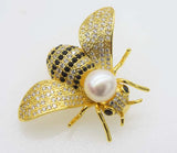 Freshwater Pearl Bee Brooch White/Black/Yellow/Gray/Jade Round Coin Beads