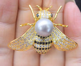 Freshwater Pearl Bee Brooch White/Black/Yellow/Gray/Jade Round Coin Beads