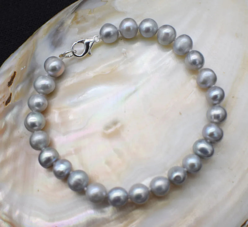 Gray Freshwater Pearl Bracelet 7-8mm 7.5-inch Nature Beads