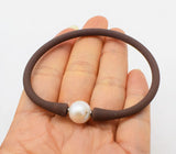 Freshwater Pearl Bracelet 10-11mm Round Blue/Brown Silicone 7.5inch FPPj Beads