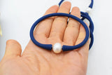 Freshwater Pearl Bracelet 10-11mm Round Blue/Brown Silicone 7.5inch FPPj Beads