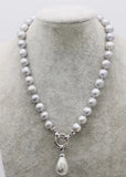 Freshwater Pearl Gray 11-12mm Shell Drop Necklace 18 Inch