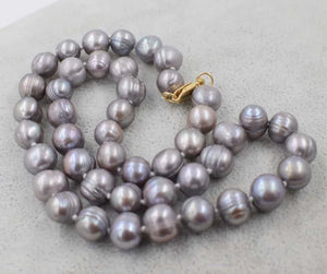 Freshwater Pearl Gray 9-10mm Necklace 17 inch Natural Beads