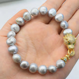 Freshwater Pearl Gray/White Baroque 9-13mm Bracelet 8inch Beads