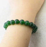 Freshwater Pearl/Green Jade Bracelet 7.5 Inch Natural Beads