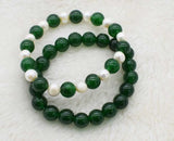 Freshwater Pearl/Green Jade Bracelet 7.5 Inch Natural Beads