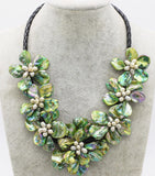 Green Shell Baroque Flower Necklace Earrings Set