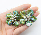 Green Shell Baroque Flower Necklace Earrings Set
