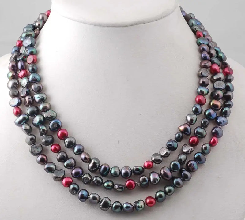 Freshwater Pearl Necklace Red Baroque 8-9mm Beads