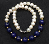 Freshwater Pearl Lapis Necklace 18 inch