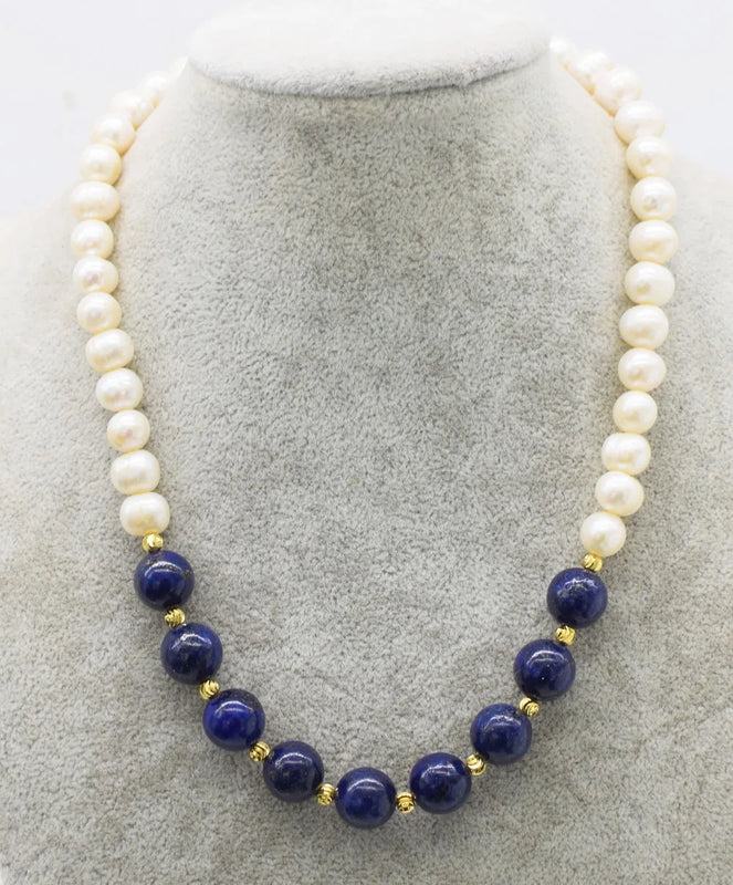 Freshwater Pearl Lapis Necklace 18 inch