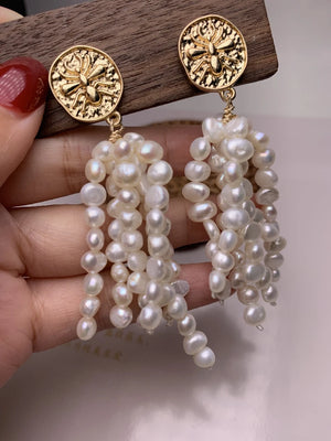 Baroque Freshwater Pearl Tassel Earrings for Women Xmas