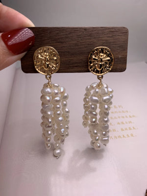 Baroque Freshwater Pearl Tassel Earrings for Women Xmas