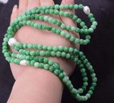 Freshwater Pearl Baroque 6mm + Green Jade Round Necklace 45"