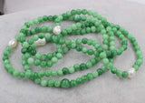 Freshwater Pearl Baroque 6mm + Green Jade Round Necklace 45"