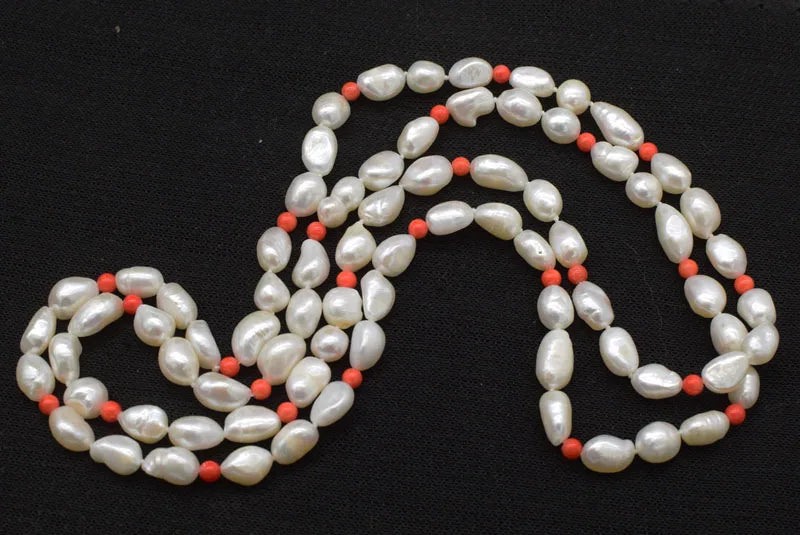 Baroque Freshwater Pearl and Coral Necklace 40inch