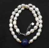 Freshwater Pearl and Lapis Baroque Round Necklace