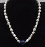 Freshwater Pearl & Lapis Round Necklace 17in