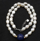 Freshwater Pearl & Lapis Round Necklace 17in