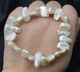 Freshwater Pearl Biwa Bracelet 7.5-inch Natural Beads Handcrafted