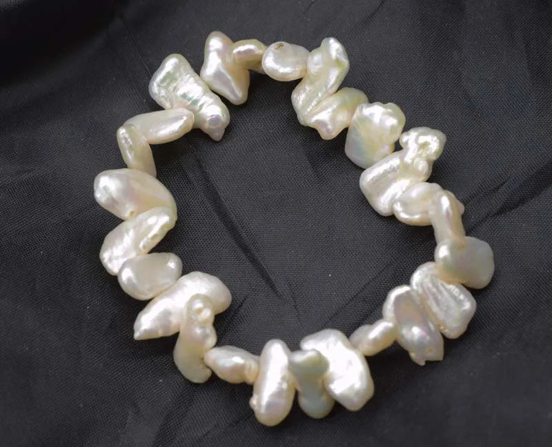 Freshwater Pearl Biwa Bracelet 7.5-inch Natural Beads Handcrafted
