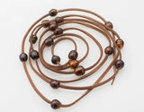 Freshwater Pearl Egg Necklace 63in Brown Leather