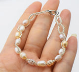 Freshwater Pearl Rice 5-6mm Bracelet 7.5inch White/Black/Pink/Purple Beads