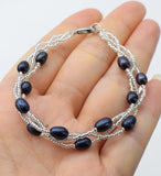 Freshwater Pearl Rice 5-6mm Bracelet 7.5inch White/Black/Pink/Purple Beads