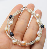 Freshwater Pearl Rice 5-6mm Bracelet 7.5inch White/Black/Pink/Purple Beads