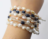 Freshwater Pearl Rice 5-6mm Bracelet 7.5inch White/Black/Pink/Purple Beads