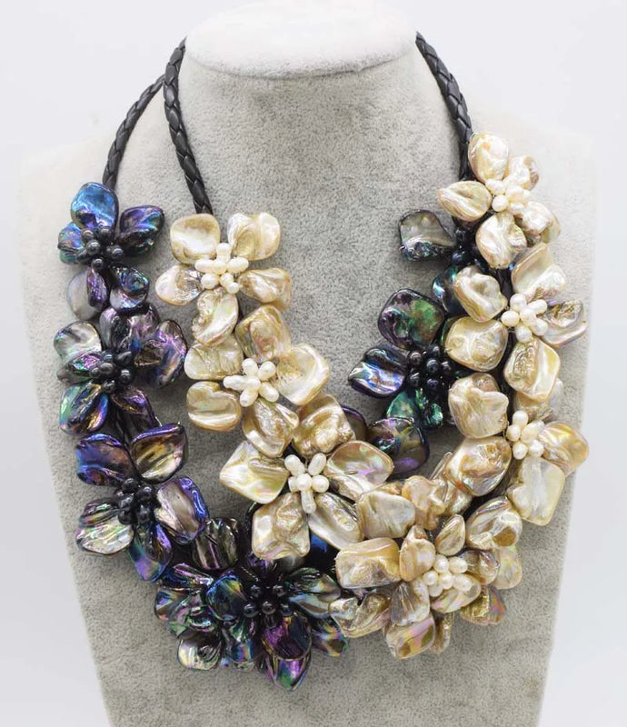 Freshwater Pearl/Shell Flower Necklace 18" Nature Beads