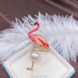 Freshwater Pearl Coin Red Flamingo Brooch Beads