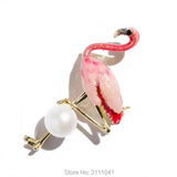 Freshwater Pearl Coin Red Flamingo Brooch Beads