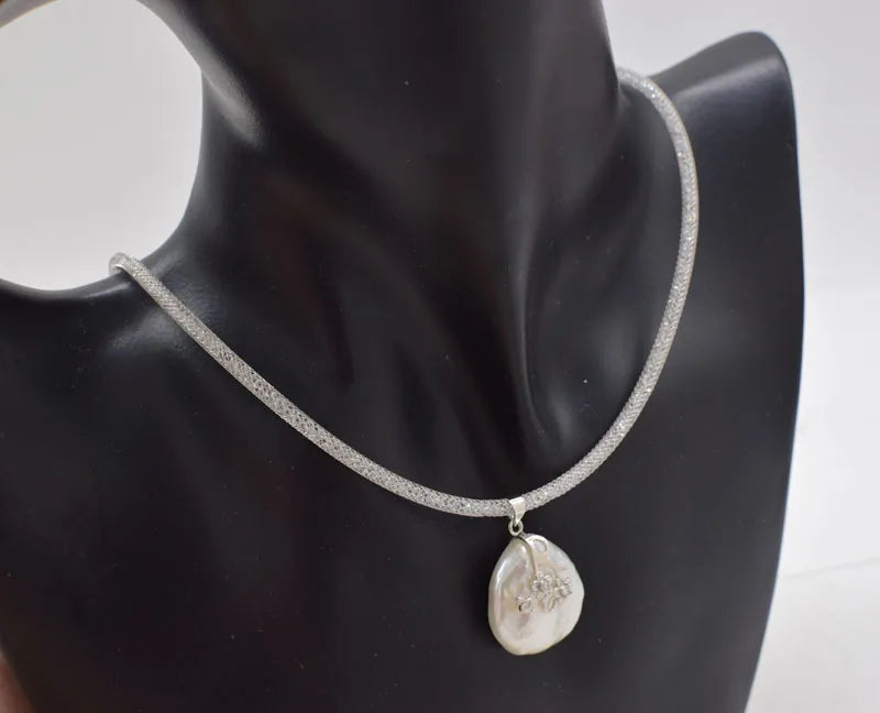 Freshwater Pearl Flat Baroque Keshi +Chain 25mm Beads