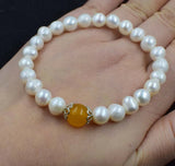 Freshwater Pearl 8-9mm+ Jade Bracelet Red/Green/Yellow/Orange Red Coral 7.5in