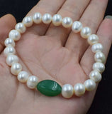 Freshwater Pearl 8-9mm+ Jade Bracelet Red/Green/Yellow/Orange Red Coral 7.5in