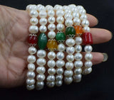 Freshwater Pearl 8-9mm+ Jade Bracelet Red/Green/Yellow/Orange Red Coral 7.5in