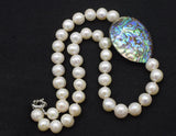 Freshwater Pearl Green Abalone Shell Egg Pendant Necklace 18in