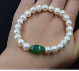 Freshwater Pearl & Jade Round Bead Bracelet 7.5in