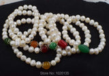 Freshwater Pearl & Jade Round Bead Bracelet 7.5in