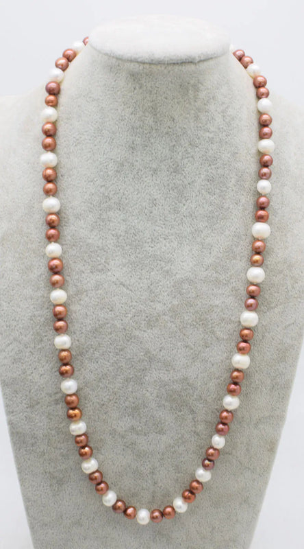 Freshwater Pearl Near Round Coffee 7-9mm Necklace 26inch Beads Nature
