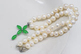 18" Freshwater Pearl Necklace with Green Jade Cross Buddha Pendant