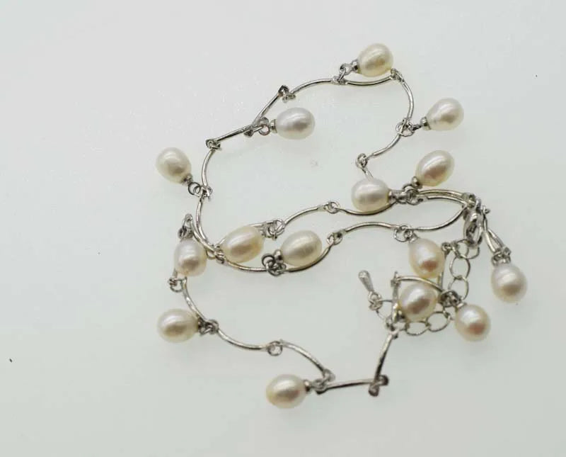 Freshwater Pearl Rice Chain Necklace 6-8mm 18 Inch