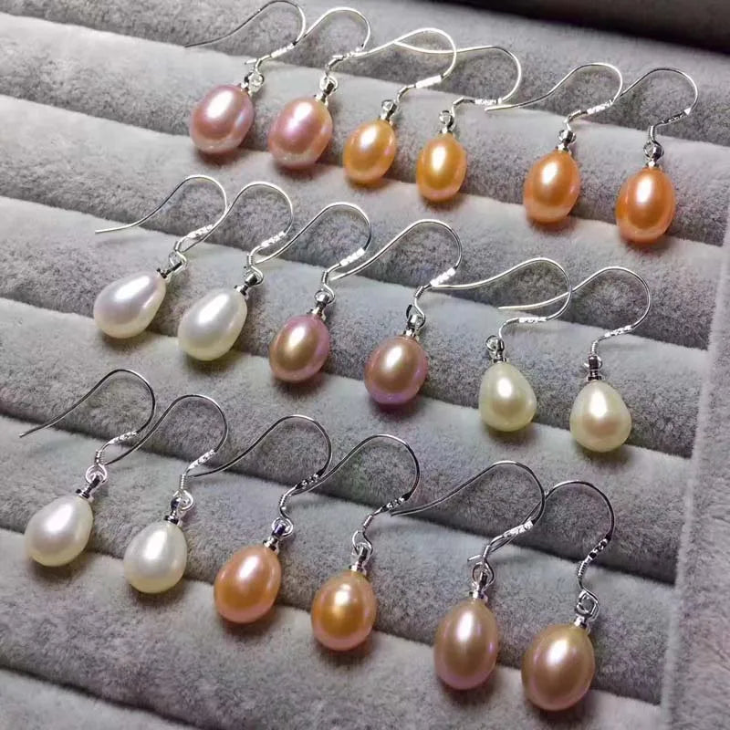 Freshwater Pearl White/Pink/Purple Rice Hook 7-9mm Earrings Beads
