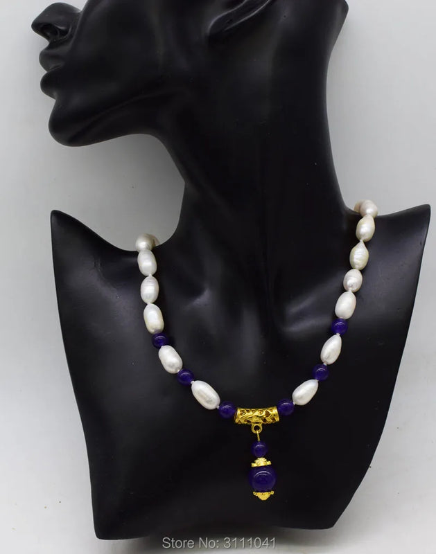 Freshwater Pearl White/Pink Rice Watermelon Quartz Drop Necklace 18inch