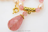 Freshwater Pearl White/Pink Rice Watermelon Quartz Drop Necklace 18inch